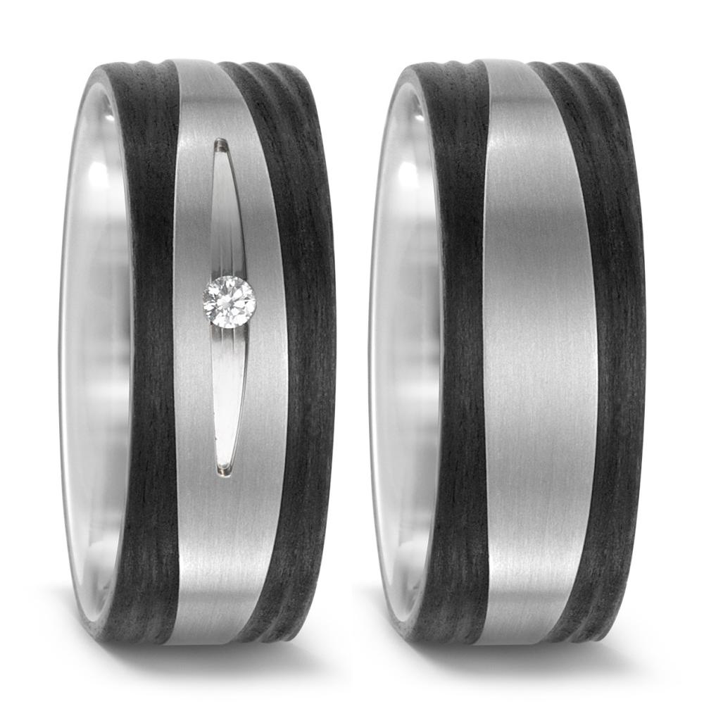 Partnerringe Titanium, Kulstof Diamant 0.03 ct, w-si