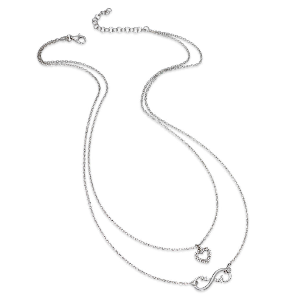 Collier Sølv Zirconia 12 Sten rhodineret Hjerte 40-45 cm