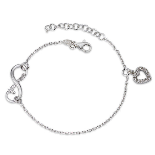 Armbånd Sølv Zirconia 12 Sten rhodineret Hjerte 16-19 cm