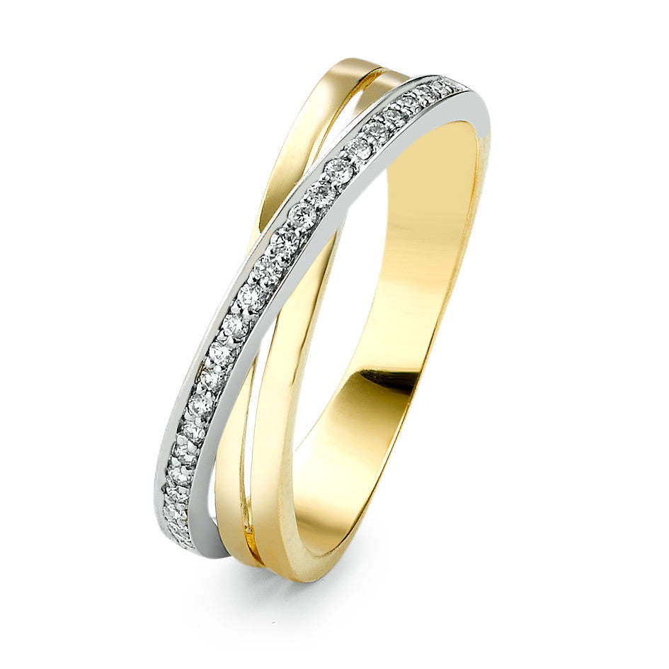 Fingerring 750/18K guld, 750/18K hvidguld Diamant 0.12 ct, 25 Sten , w-si