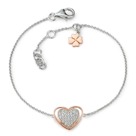 Armbånd Sølv Zirconia 20 Sten rose forgyldt Hjerte 15-18.5 cm Ø10 mm