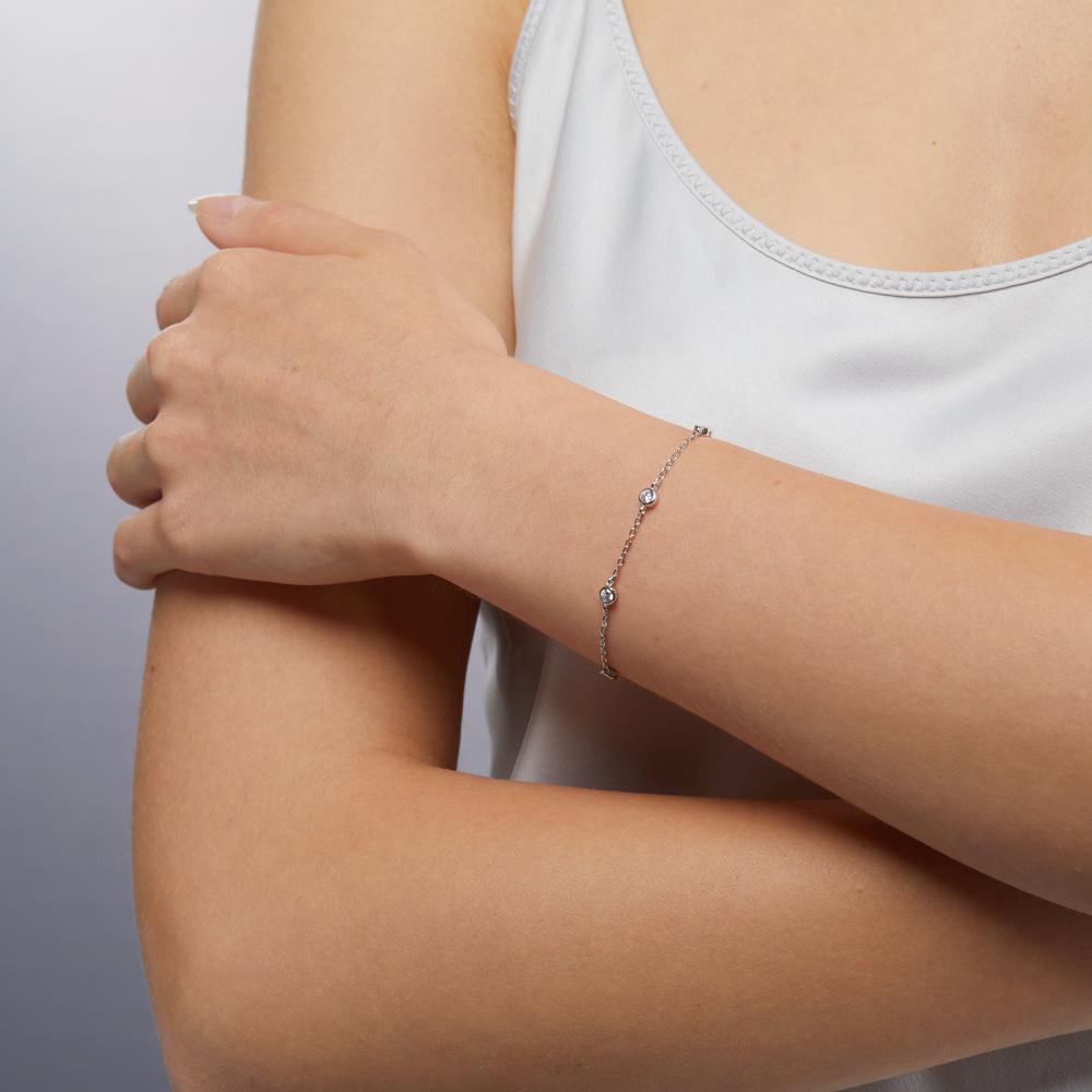 Armbånd Sølv Zirconia 5 Sten rhodineret 15.5-18 cm Ø5 mm