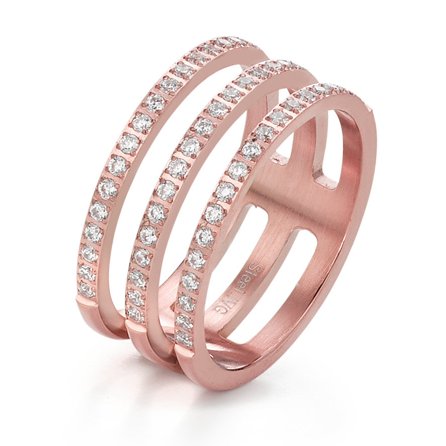 Fingerring Rustfrit stål Zirconia rose IP belagt