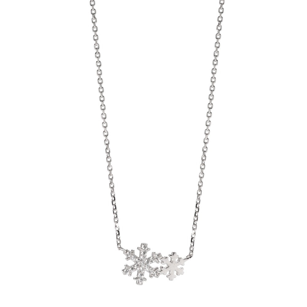 Collier Sølv Zirconia 19 Sten rhodineret Snefnug 38-40 cm