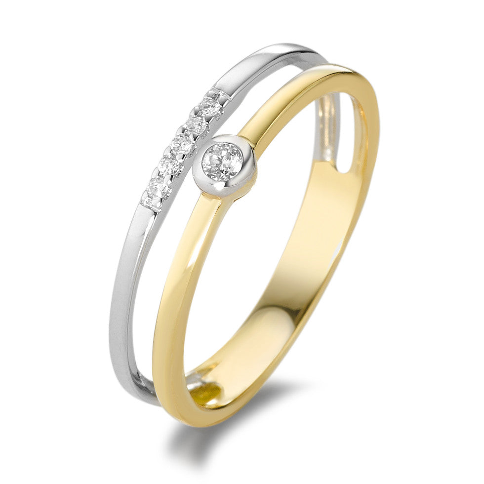 Fingerring 750/18K guld, 750/18K hvidguld Diamant hvid , 0.055 ct, 6 Sten , [Brillant], w-si