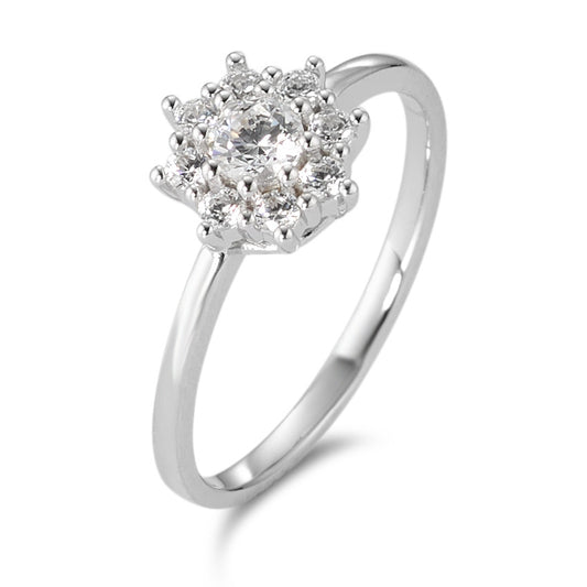 Solitaire ring 375/9K hvidguld Zirconia hvid , 9 Sten Ø7.8 mm