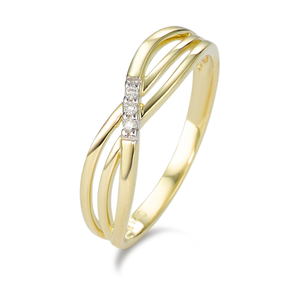 Fingerring 375/9K guld Diamant hvid , 0.025 ct, 3 Sten , [Brillant], p1