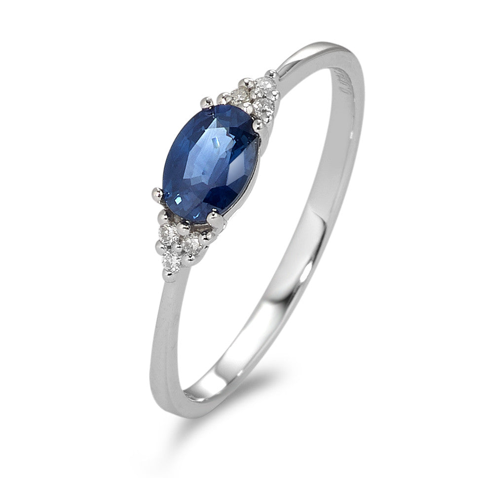 Fingerring 375/9K hvidguld Safir blå , [oval], Diamant hvid , 0.035 ct, 6 Sten , p1