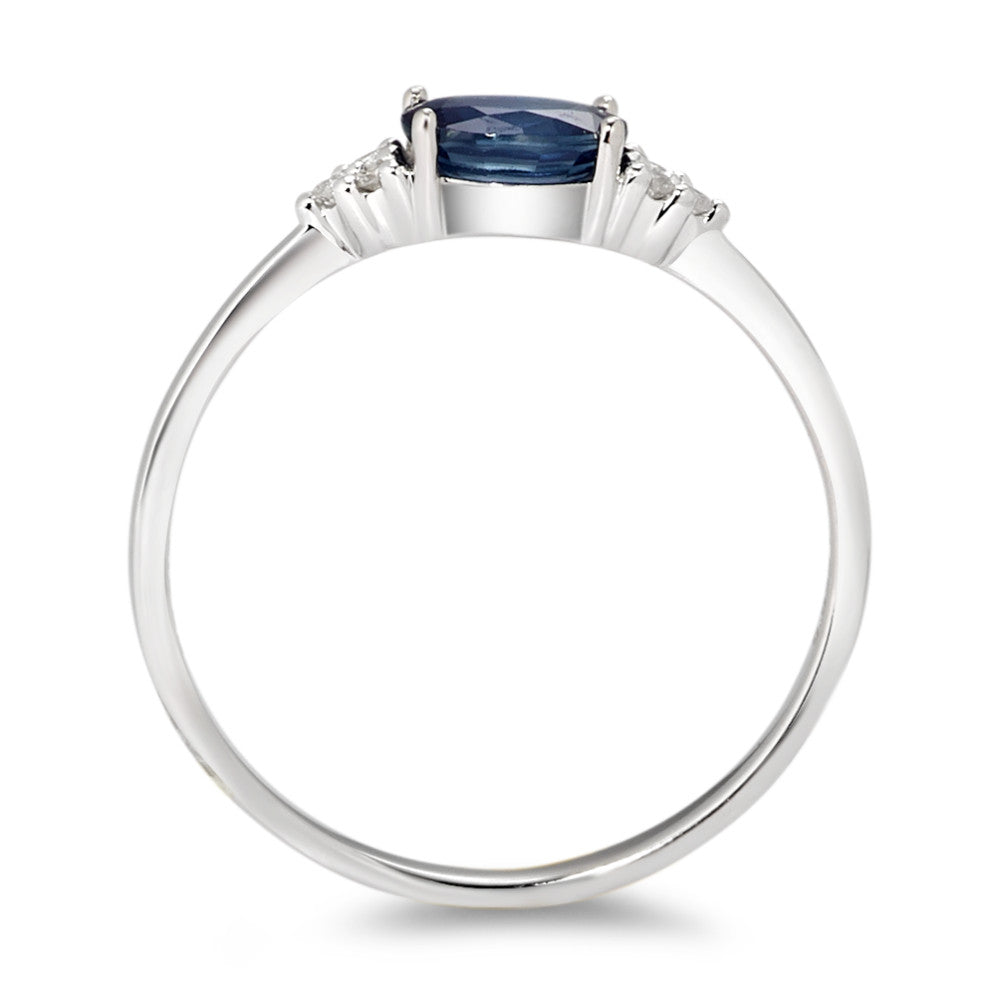 Fingerring 375/9K hvidguld Safir blå , [oval], Diamant hvid , 0.035 ct, 6 Sten , p1