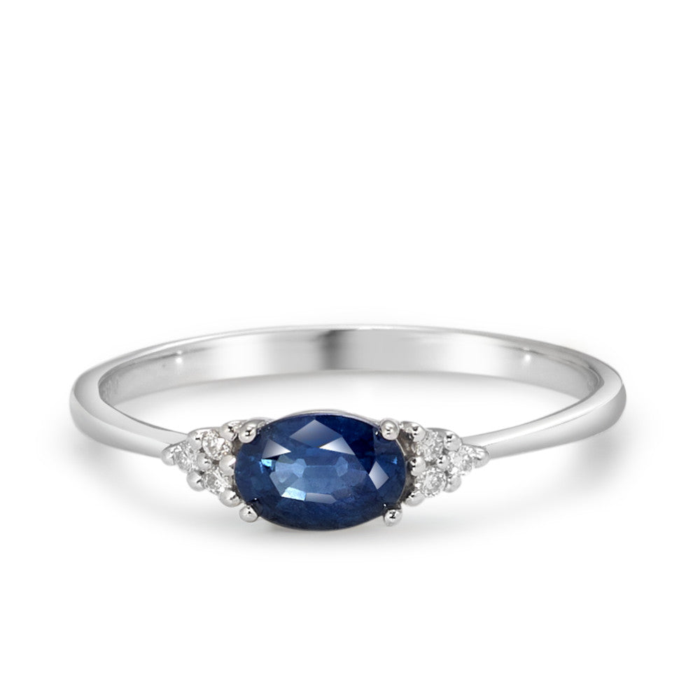 Fingerring 375/9K hvidguld Safir blå , [oval], Diamant hvid , 0.035 ct, 6 Sten , p1