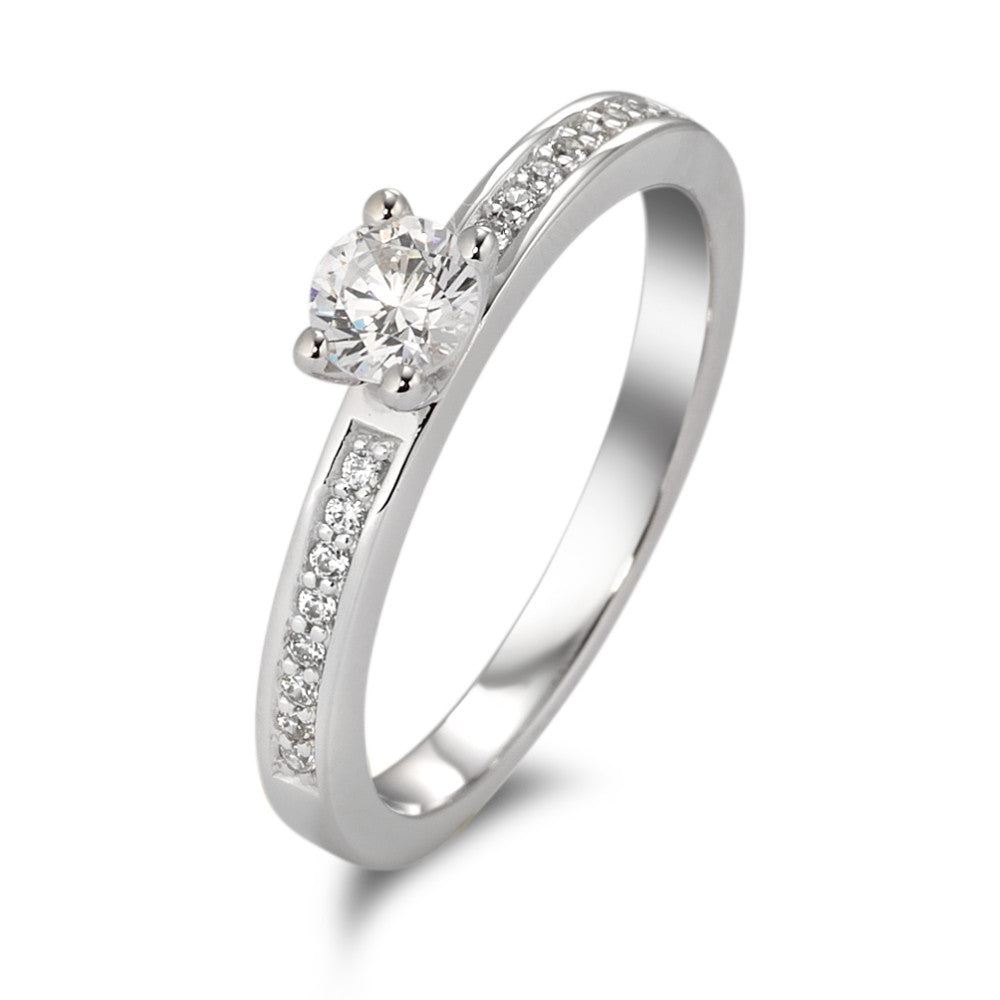 Solitaire ring 375/9K hvidguld Zirconia hvid , 17 Sten Ø4 mm