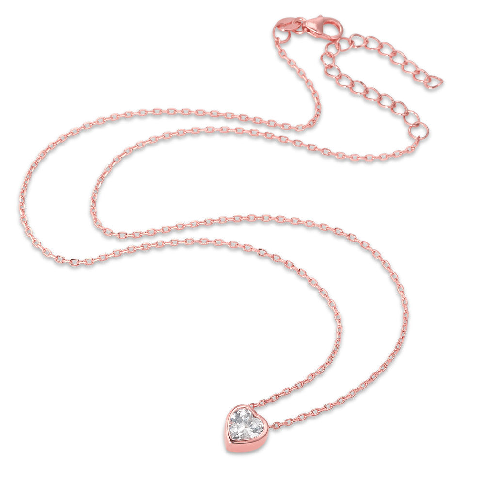 Collier Sølv Zirconia rose forgyldt Hjerte 40-45 cm