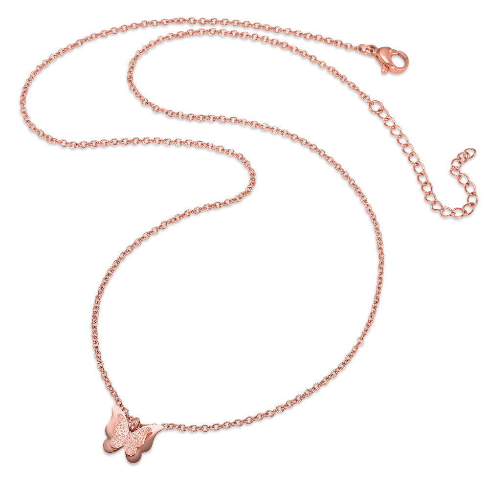 Collier Rustfrit stål rose IP belagt sommerfugl 45-50 cm