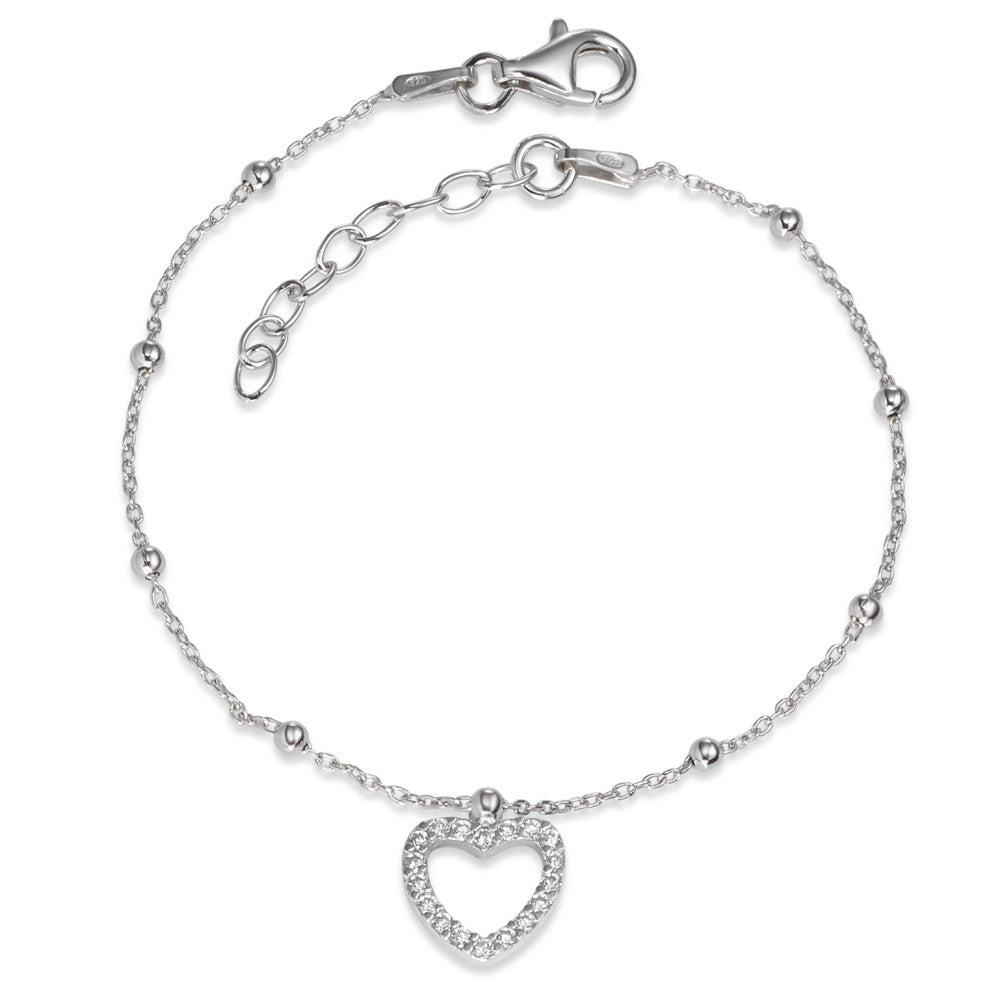 Armbånd Sølv Zirconia rhodineret Hjerte 16.5-19 cm