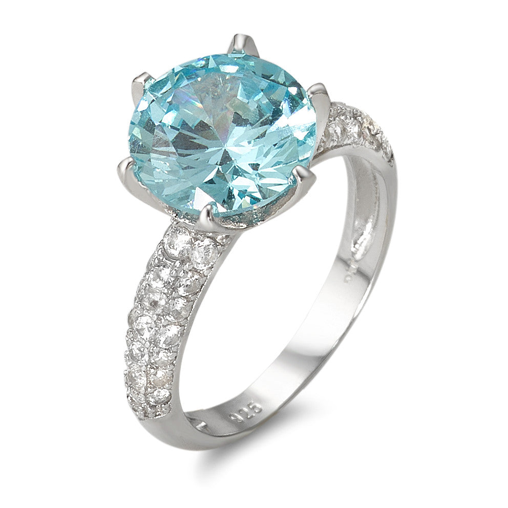 Solitaire ring Sølv [synth. Aquamarin], Zirconia rhodineret