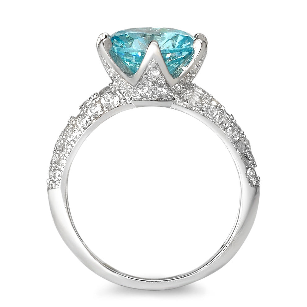 Solitaire ring Sølv [synth. Aquamarin], Zirconia rhodineret