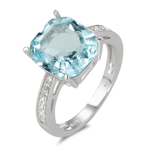 Solitaire ring Sølv [synth. Aquamarin], Zirconia rhodineret