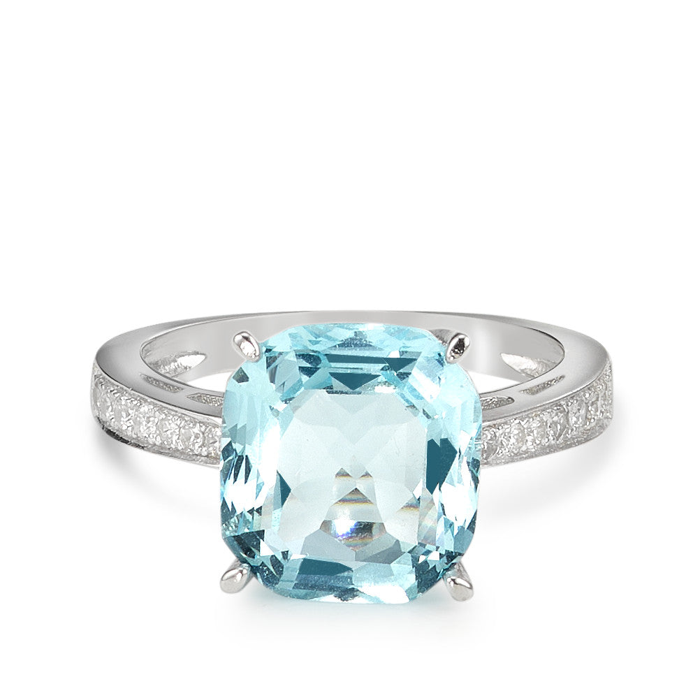 Solitaire ring Sølv [synth. Aquamarin], Zirconia rhodineret