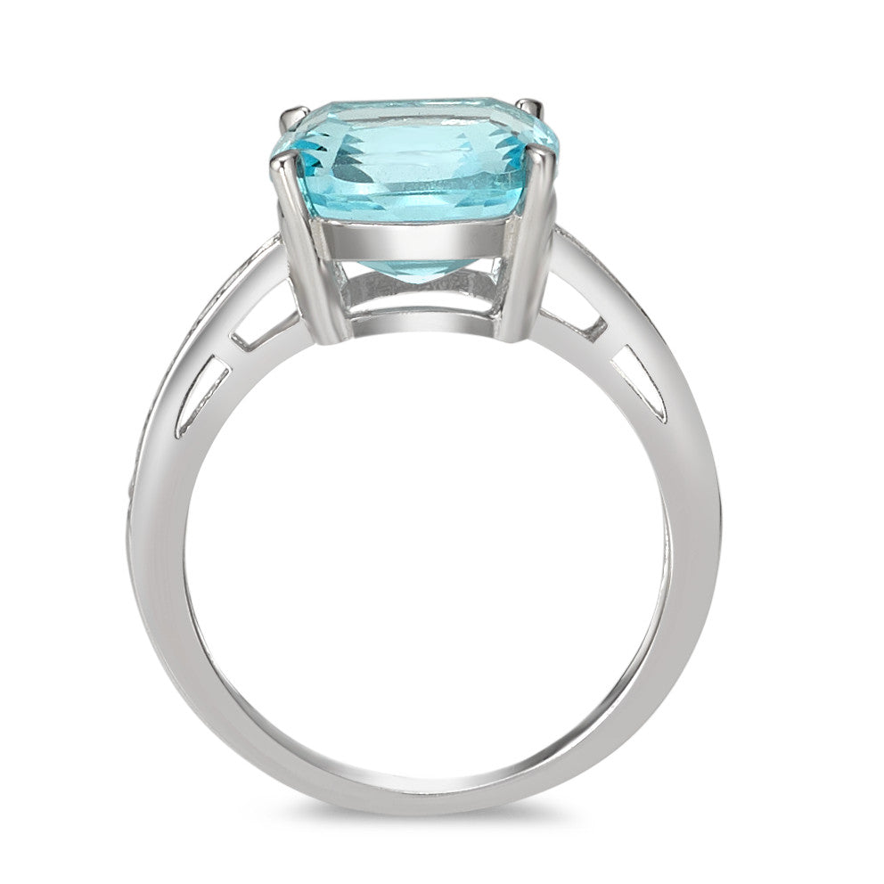 Solitaire ring Sølv [synth. Aquamarin], Zirconia rhodineret