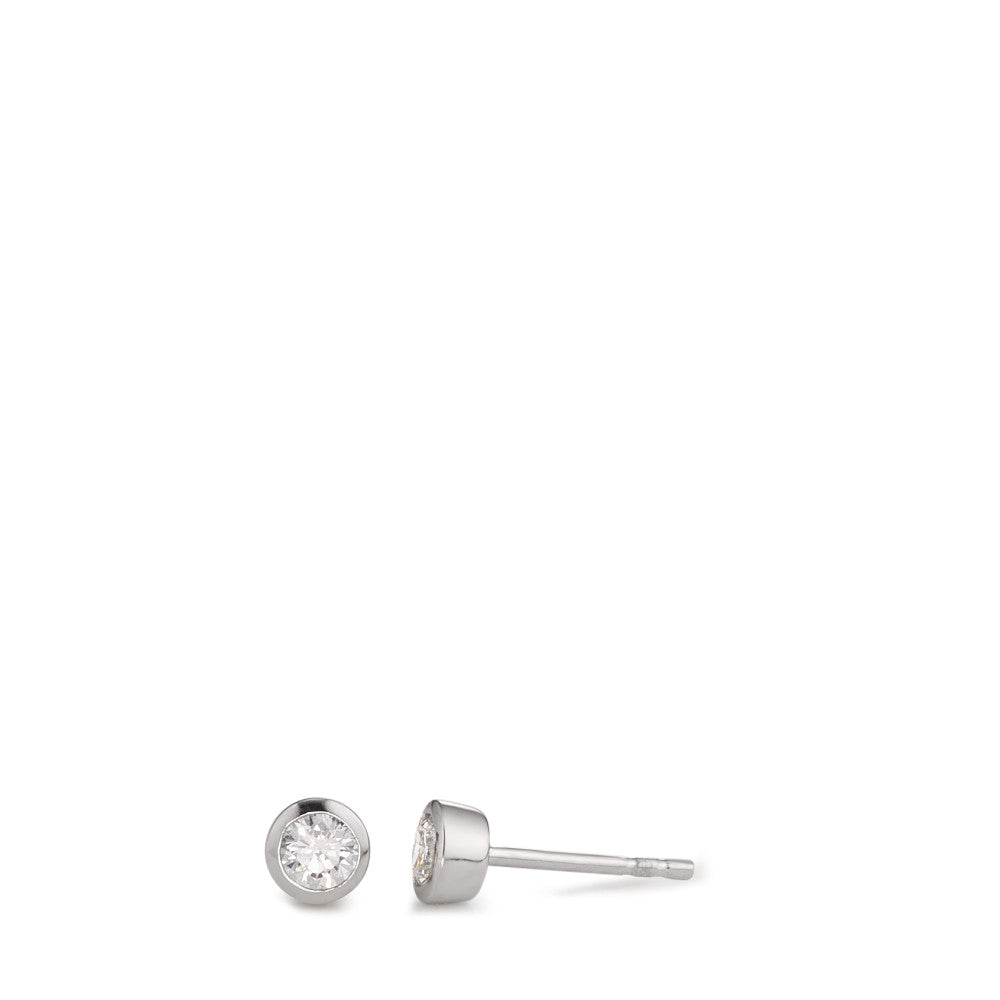 Ørestikker Sølv Zirconia hvid , 2 Sten rhodineret Ø4.5 mm