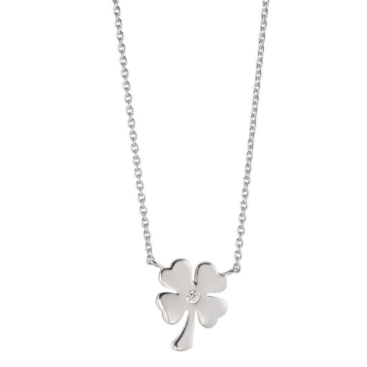 Collier Sølv Zirconia hvid rhodineret Shamrock 40-42 cm