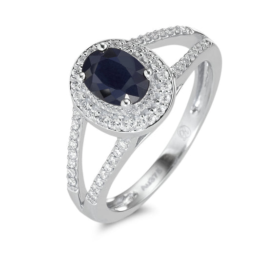 Ringe 375/9K hvidguld Safir blå , 0.95 ct, [oval], AAA, Diamant hvid , 0.23 ct, 12 Sten , w-pi1