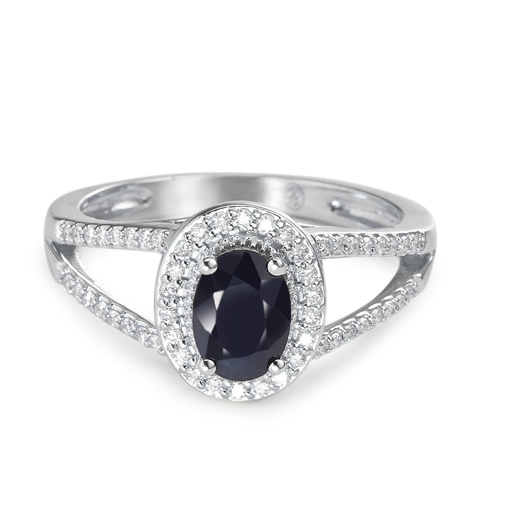 Fingerring 375/9K hvidguld Safir blå , 0.95 ct, [oval], AAA, Diamant hvid , 0.23 ct, 12 Sten , w-pi1