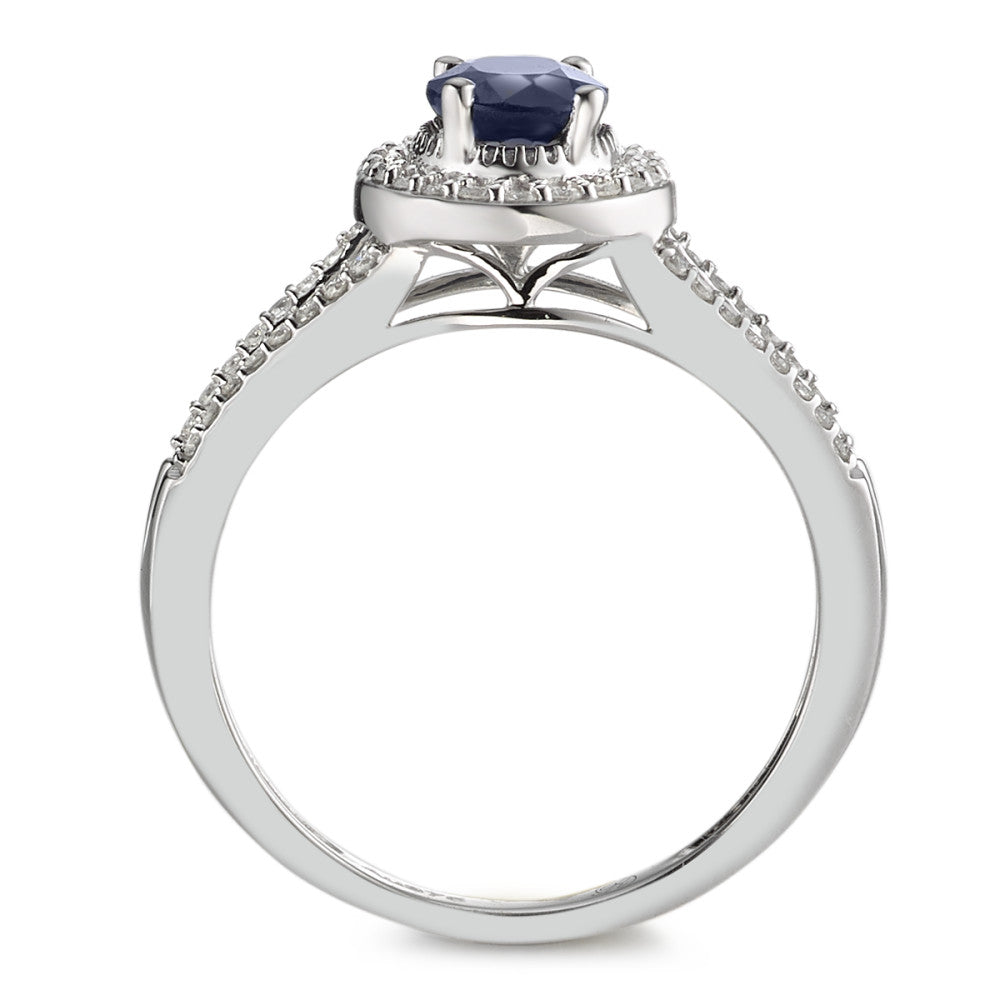 Fingerring 375/9K hvidguld Safir blå , 0.95 ct, [oval], AAA, Diamant hvid , 0.23 ct, 12 Sten , w-pi1