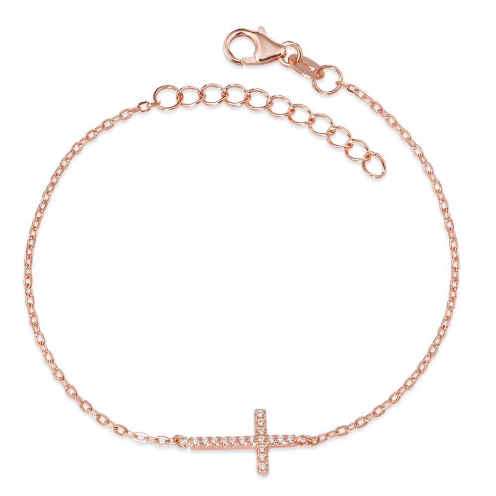 Armbånd Sølv Zirconia rose forgyldt Kryds 16-19 cm