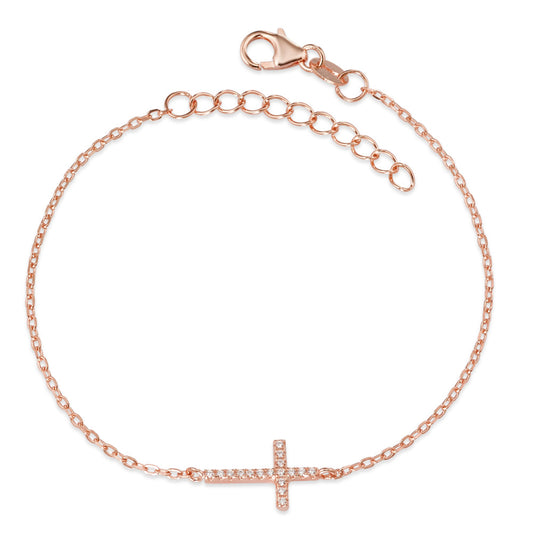 Armbånd Sølv Zirconia rose forgyldt Kryds 16-19 cm