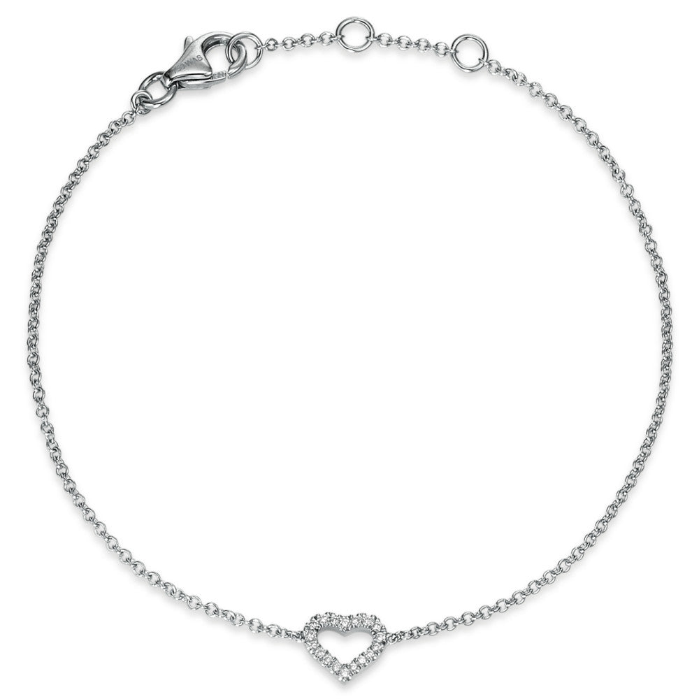 Armbånd 750/18K hvidguld Diamant 0.06 ct, 18 Sten , si Hjerte 17-19 cm