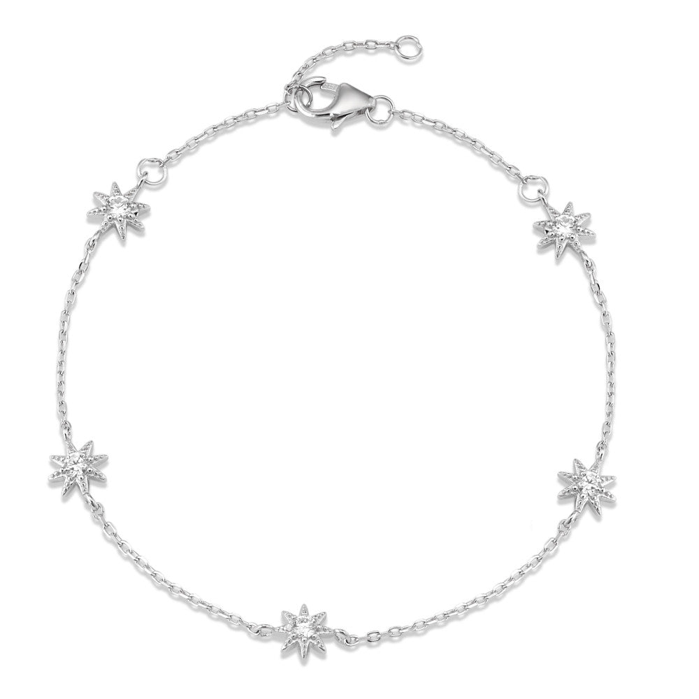 Armbånd Sølv Zirconia 5 Sten rhodineret stjerne 16-19 cm