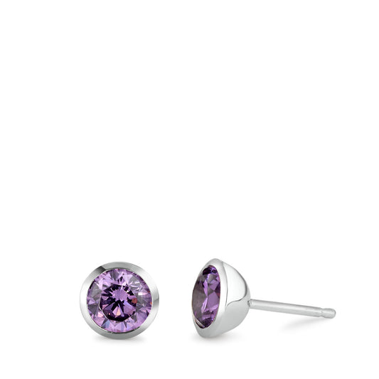 Ørestikker Sølv Zirconia violet , 2 Sten rhodineret Ø7.5 mm