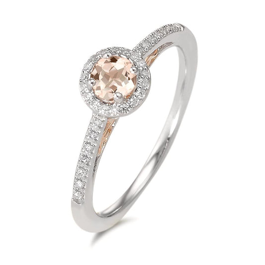 Solitaire ring 375/9K hvidguld Diamant 0.10 ct, w-pi3, Morganit champagne