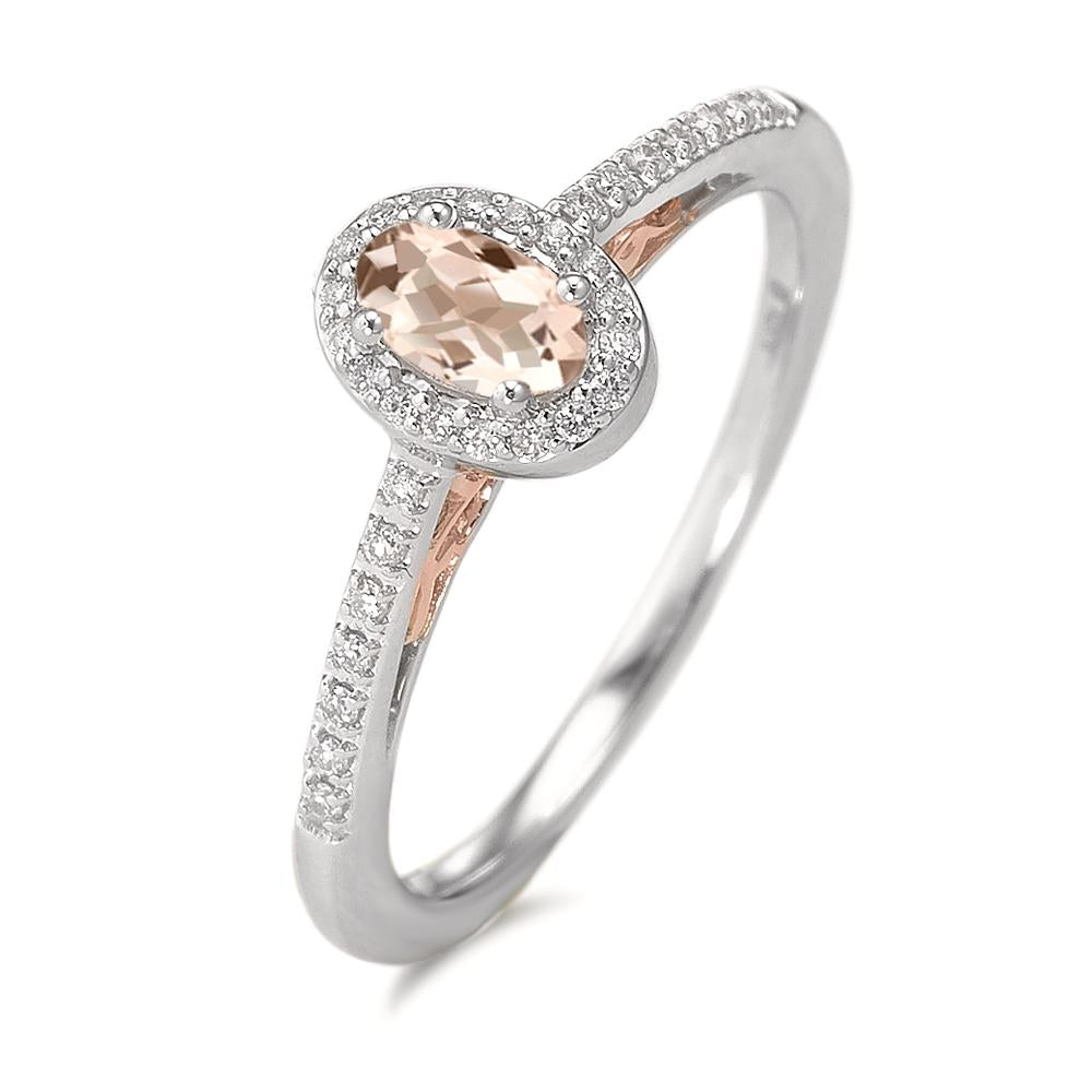 Fingerring 375/9K hvidguld Diamant 0.09 ct, w-pi3, Morganit champagne