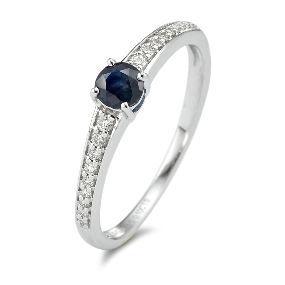 Fingerring 375/9K hvidguld Safir blå, Diamant hvid , 0.10 ct, 18 Sten , w-pi1