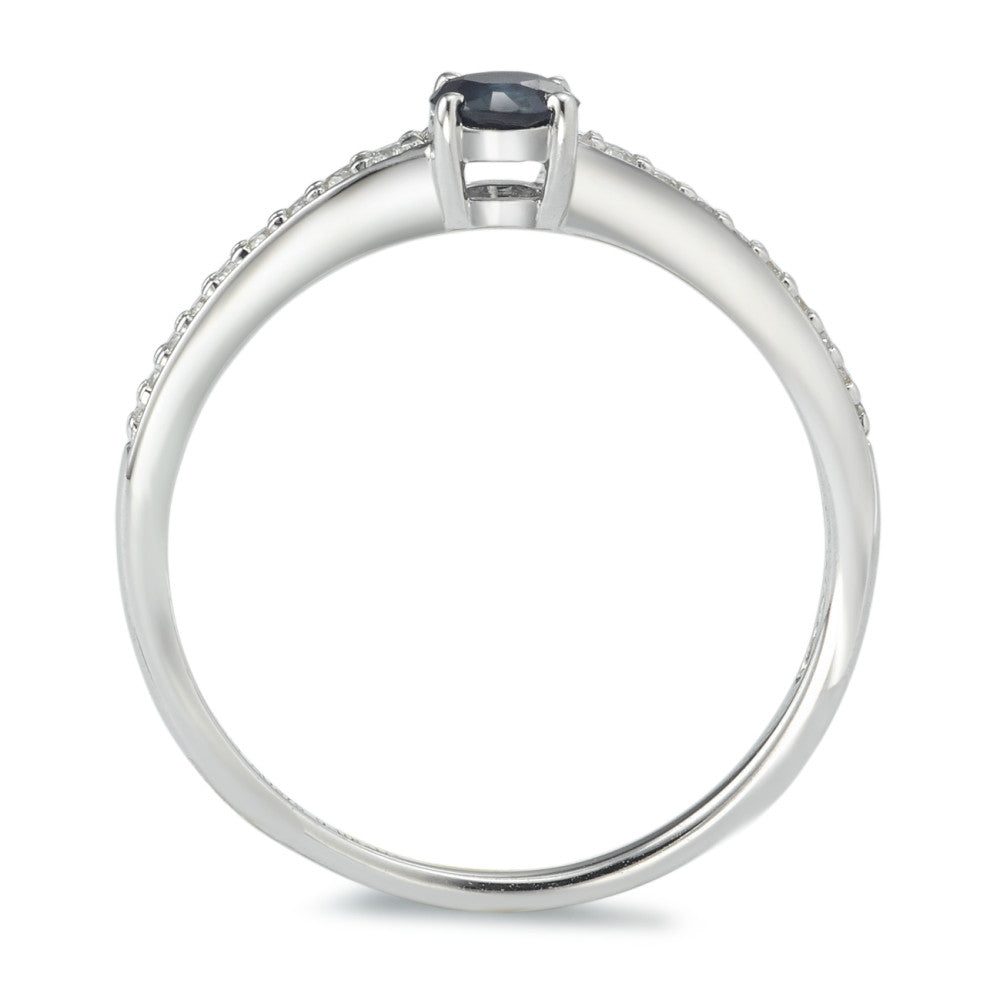 Fingerring 375/9K hvidguld Safir blå, Diamant hvid , 0.10 ct, 18 Sten , w-pi1