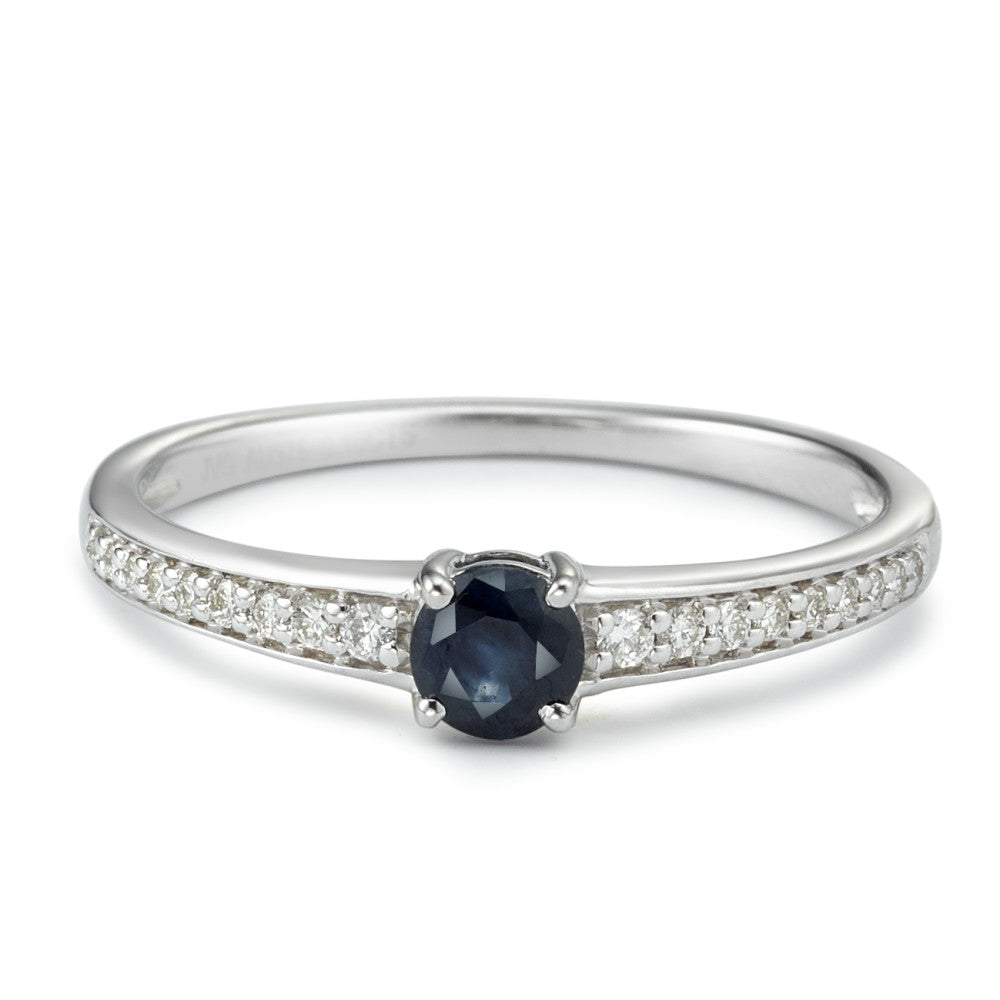 Fingerring 375/9K hvidguld Safir blå, Diamant hvid , 0.10 ct, 18 Sten , w-pi1