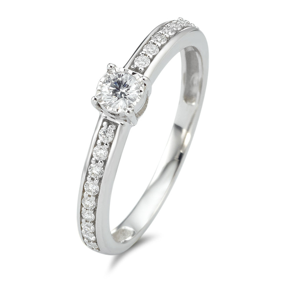 Solitaire ring 375/9K hvidguld Diamant 0.20 ct, 19 Sten , w-si