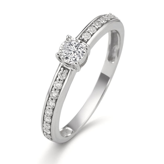 Solitaire ring 375/9K hvidguld Diamant 0.20 ct, 19 Sten , w-si