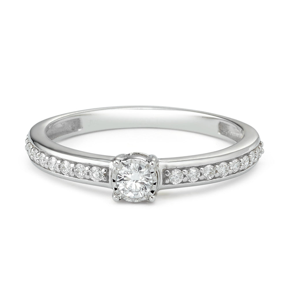 Solitaire ring 375/9K hvidguld Diamant 0.20 ct, 19 Sten , w-si