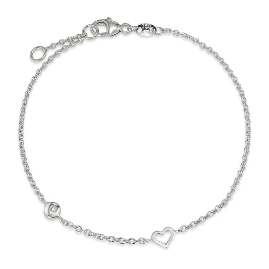 Armbånd 750/18K hvidguld Diamant 0.02 ct, 2 Sten , w-si Hjerte 17-18 cm