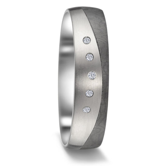 Partnerringe Titanium, Kulstof Diamant 0.025 ct, 5 Sten , w-si