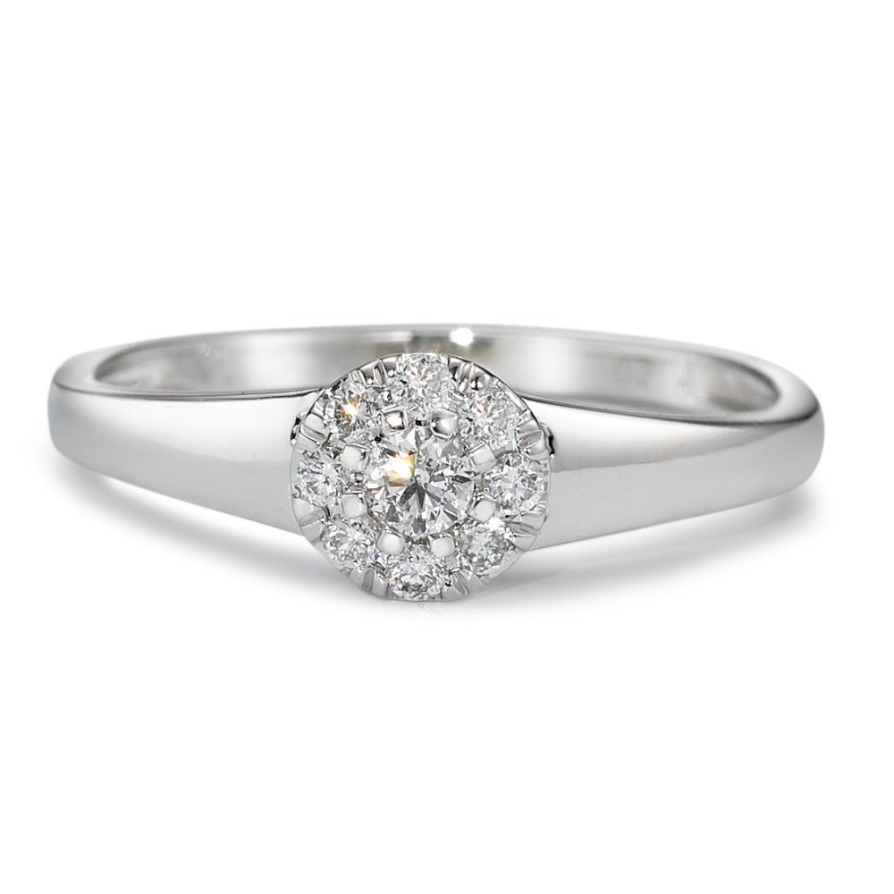 Solitaire ring 750/18K hvidguld Diamant 0.17 ct, 9 Sten , w-si