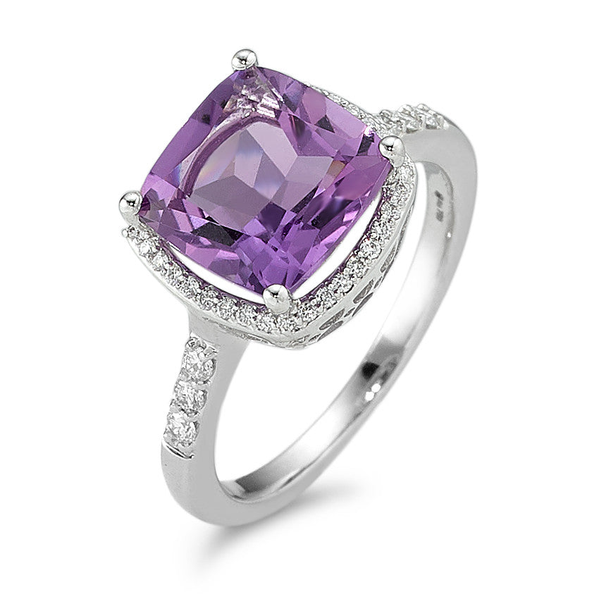 Fingerring 750/18K hvidguld Ametyst violet, Diamant hvid , 0.20 ct, 42 Sten , w-pi3 Ø11 mm