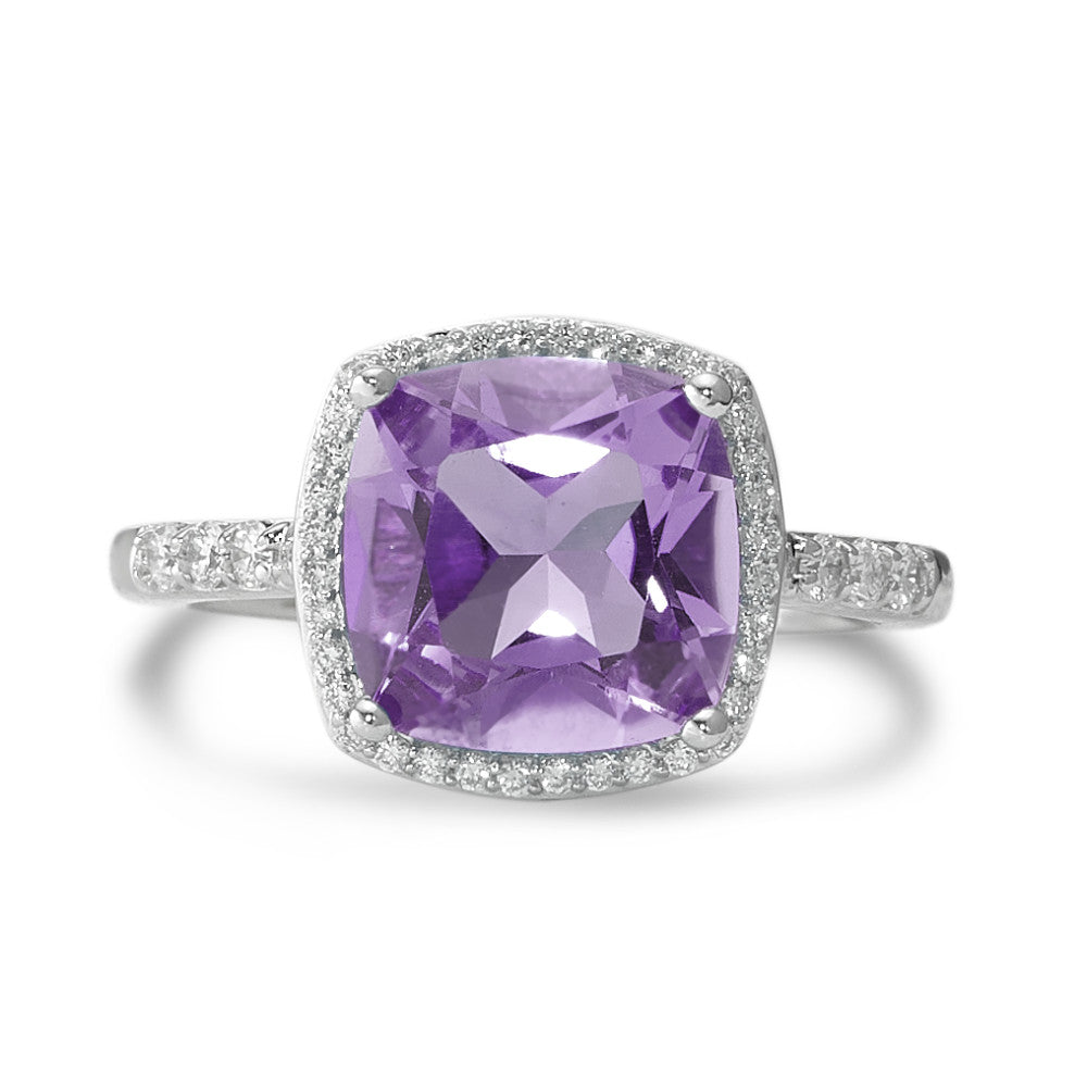 Fingerring 750/18K hvidguld Ametyst violet, Diamant hvid , 0.20 ct, 42 Sten , w-pi3 Ø11 mm