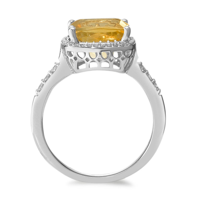 Fingerring 750/18K hvidguld Citrin gylden, Diamant hvid , 0.20 ct, 42 Sten , w-pi3 Ø11 mm