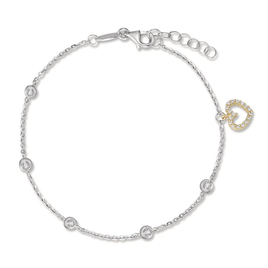 Armbånd 750/18K hvidguld, 750/18K guld Zirconia Hjerte 16.5-18.5 cm