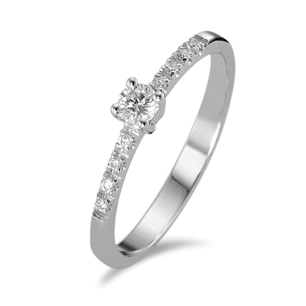 Solitaire ring 750/18K hvidguld Diamant 0.14 ct, 9 Sten , w-si