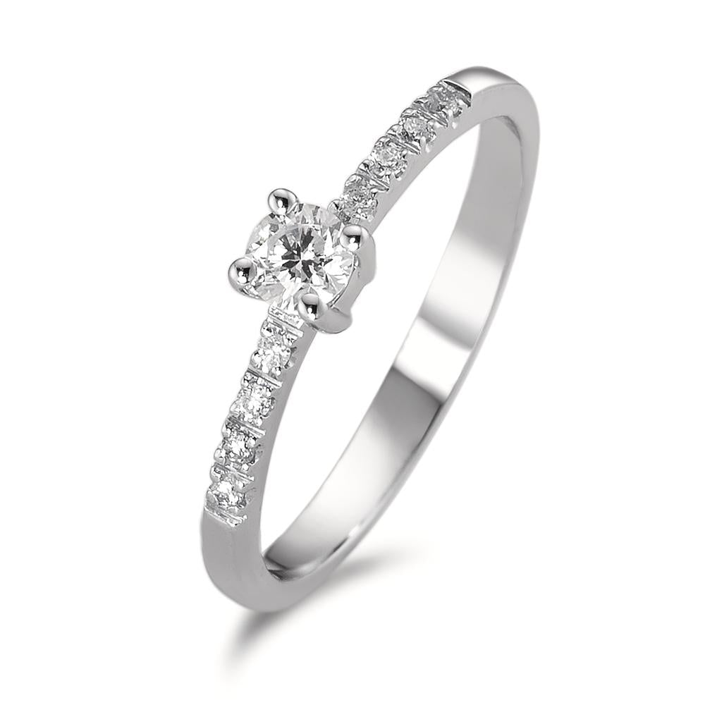 Solitaire ring 750/18K hvidguld Diamant 0.19 ct, 9 Sten , w-si